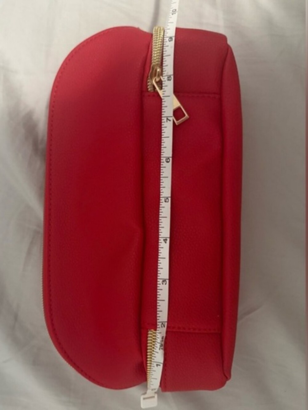 Red Cosmetic Pouch with Gold Double Zippers - Picture 4 of 6